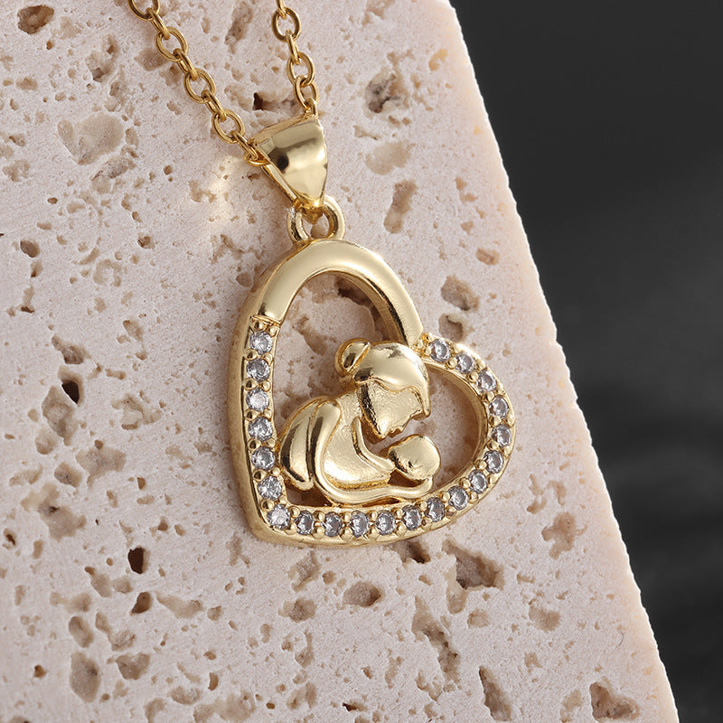 Wholesale Mom Micro-paved Zirconia Heart-shaped Necklace