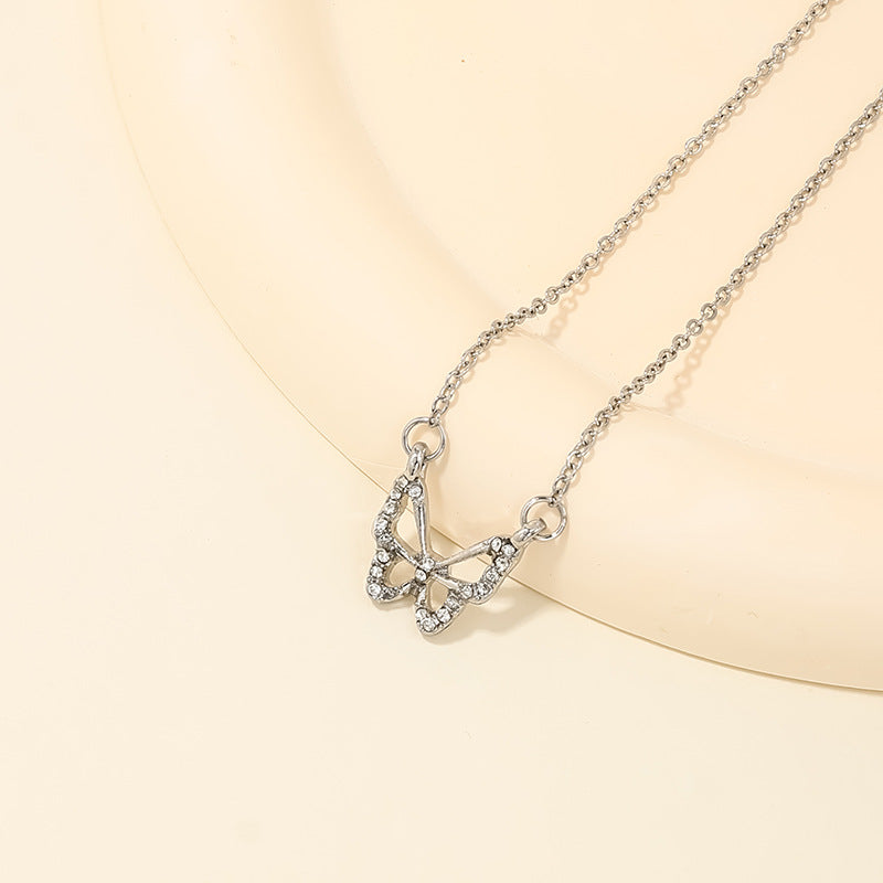 Wholesale sweet metal diamond bow necklace
