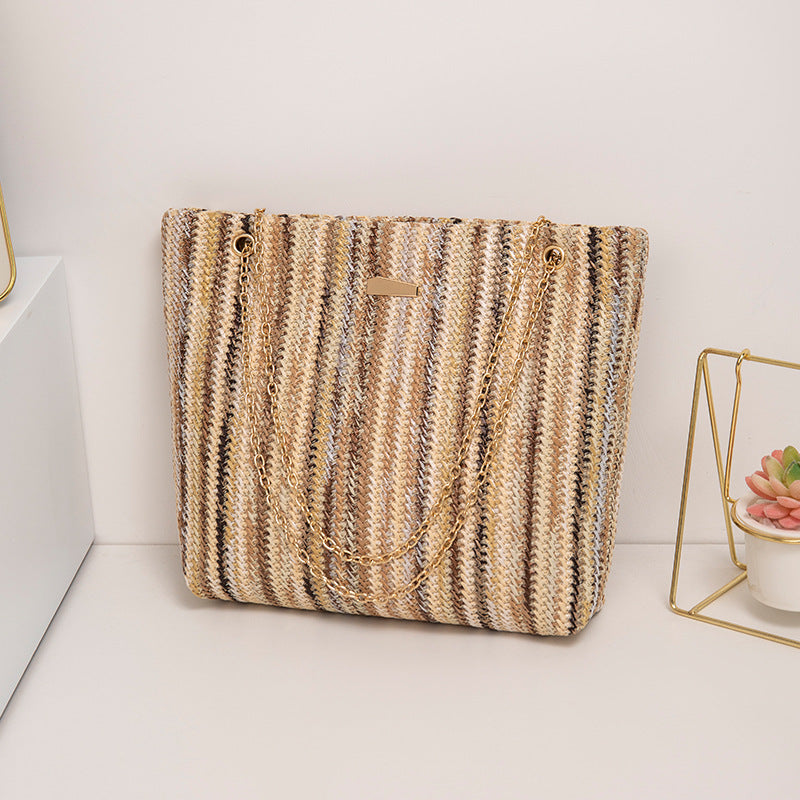 Wholesale Rainbow Multi Color Woven Grass Woven Tote Bag