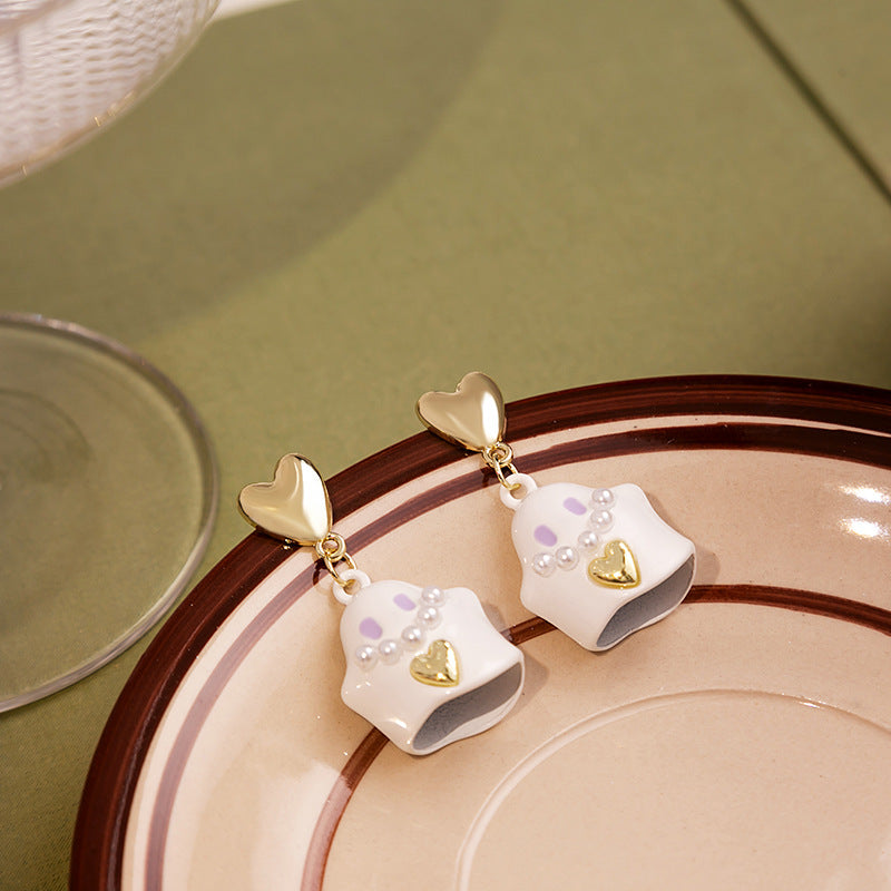 Wholesale Silver Post Cute Villain Stud Earrings Ghost Heart Alloy Earrings