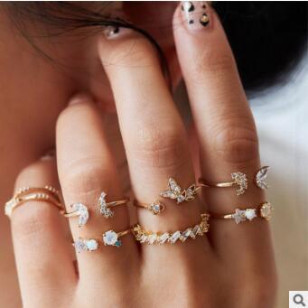 Wholesale Alloy Diamond Heart Pearl Ring Set of 10 Pieces