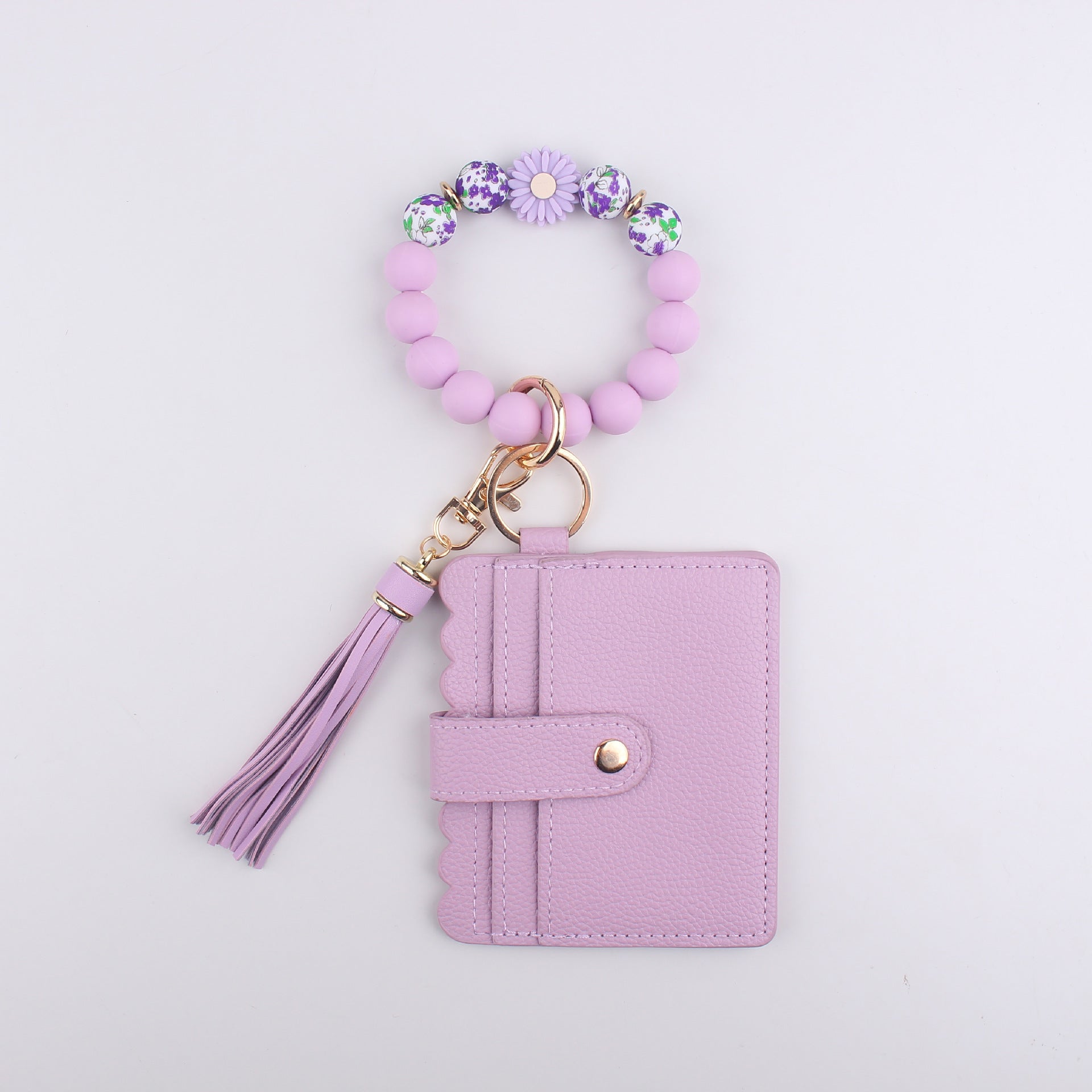 Wholesale Daisy Beads Bracelet Multi-layer Card Bag Zipper Coin Purse Silicone Beads Bracelet Keychain