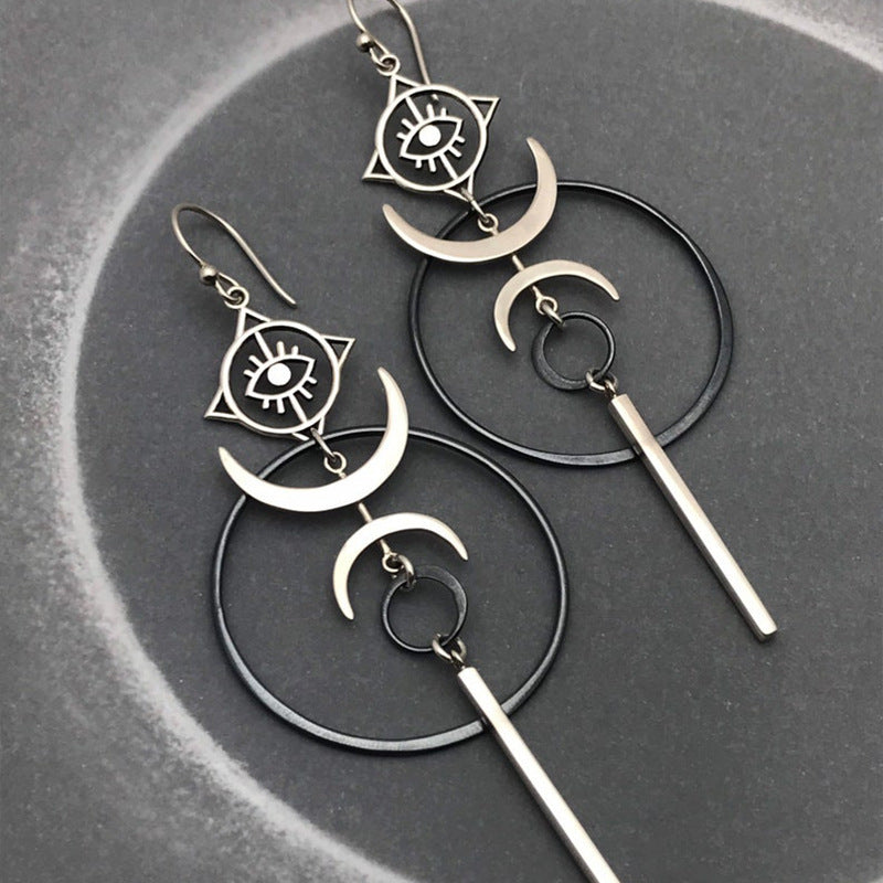 Wholesale Devil's Eye Moon Metal Long Earrings