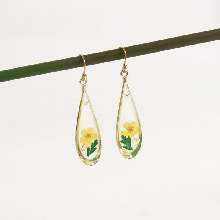 Wholesale 6pcs Plant Specimen Resin Colorful Dried Flower Earrings