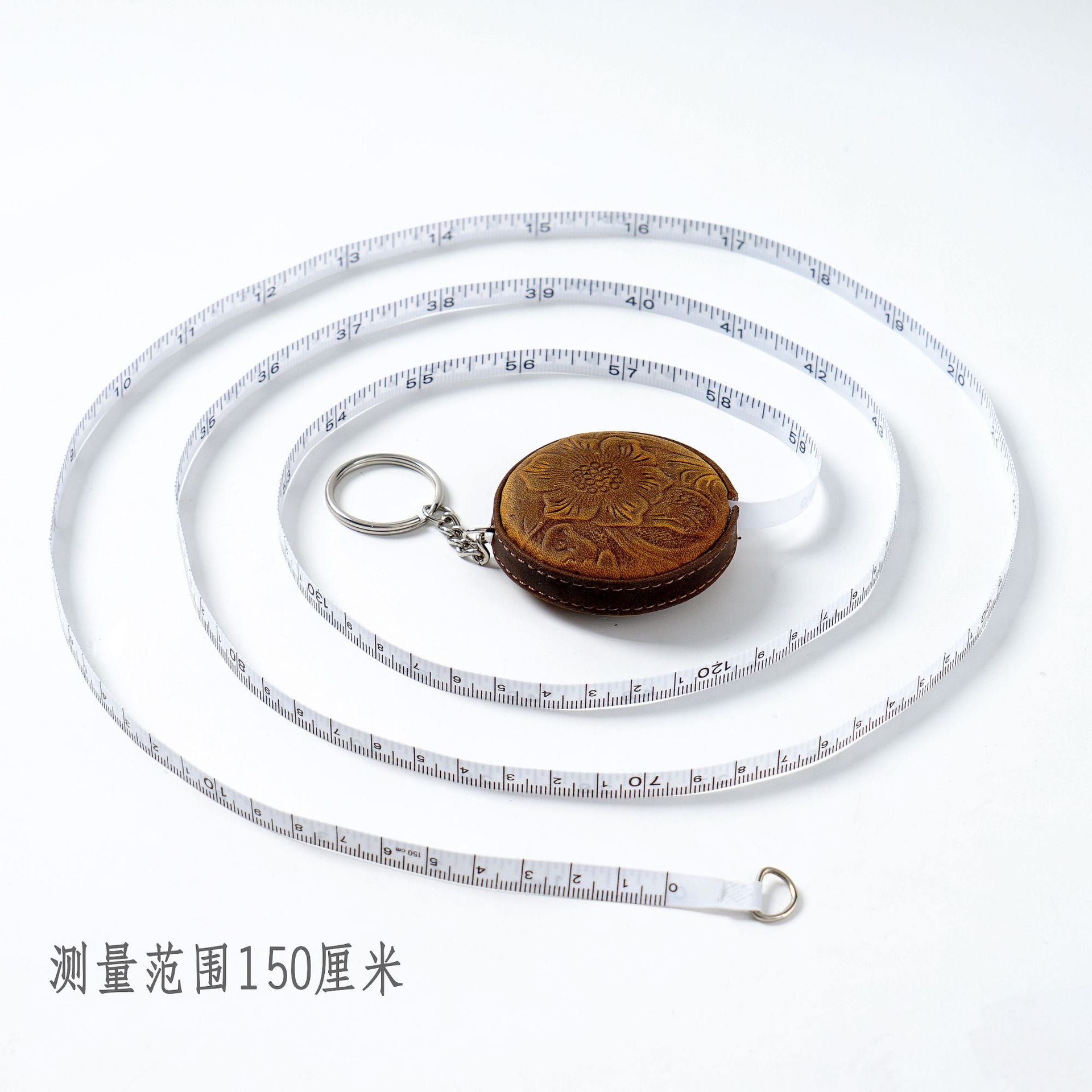 Wholesale First Layer Cowhide Handmade Mini Measuring Tape Pull Measure Retro Leather Keychain