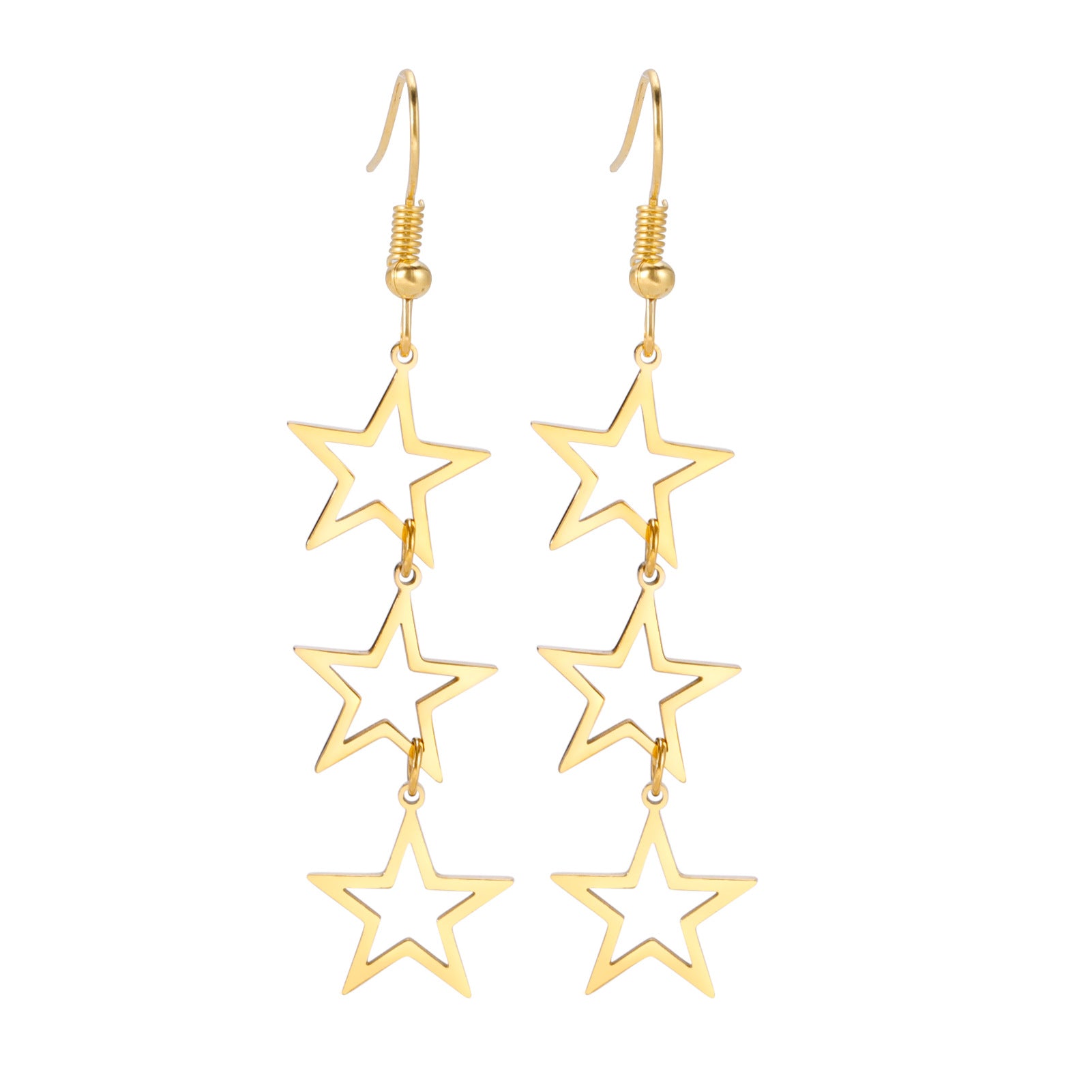 Tassas largas al por mayor Hollow Out Stars Pendientes de acero inoxidable