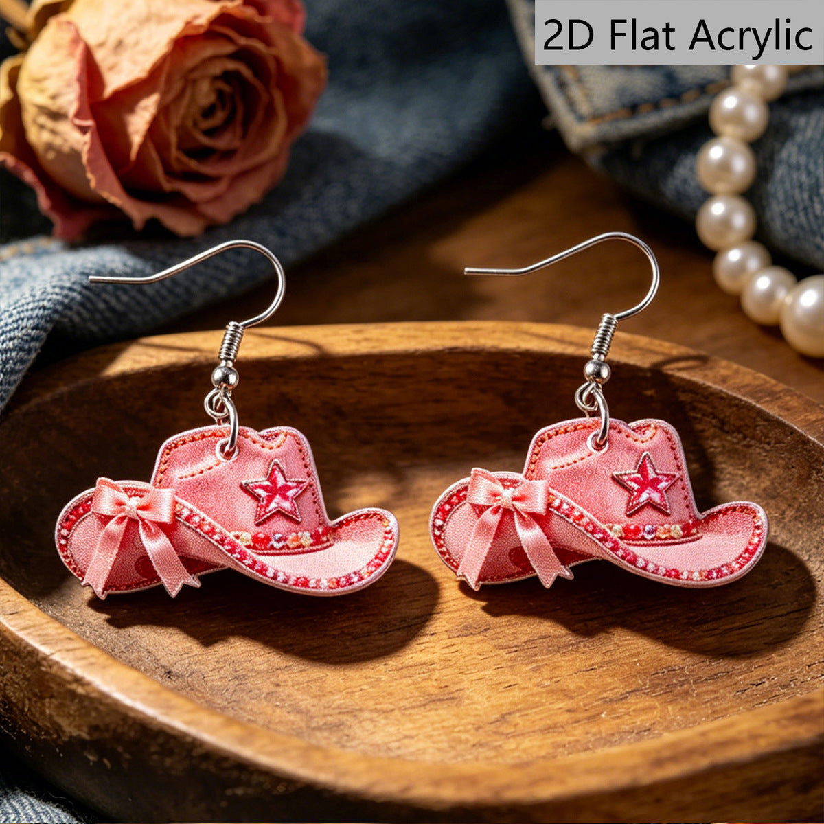 Wholesale Western Cowboy Star Acrylic Pendant Earrings Stylish Jewelry Accessory For Everyday Wear