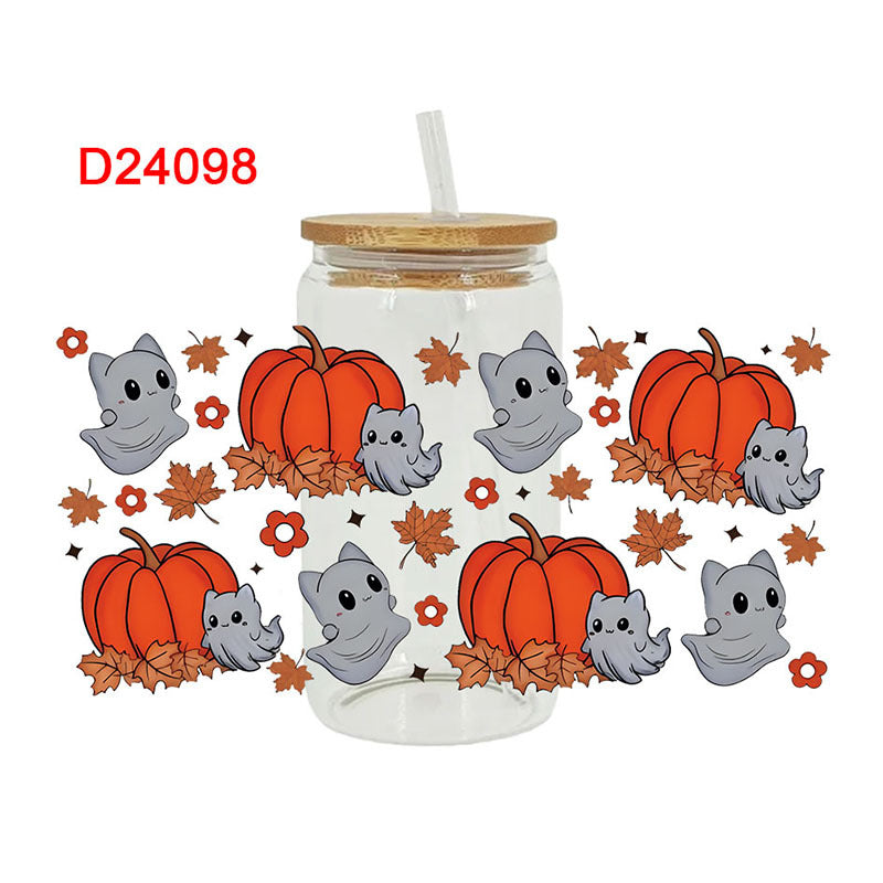 Wholesale Pumpkin Cat Ghost Halloween 16oz Cup UV DTF Wraps