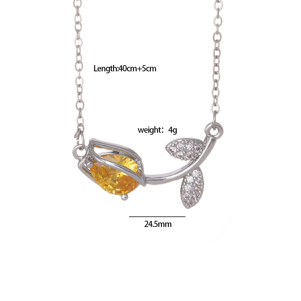 Wholesale Colorful Tulip Flower Diamond Necklace