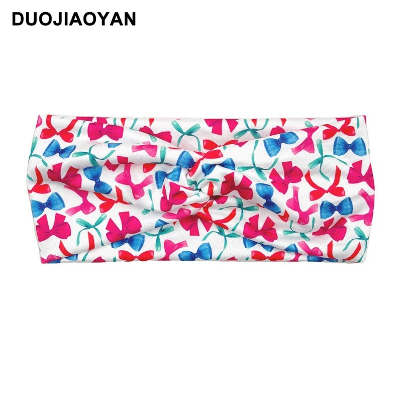 Wholesale Valentine's Day Printed Heart Elastic Cross Hairband