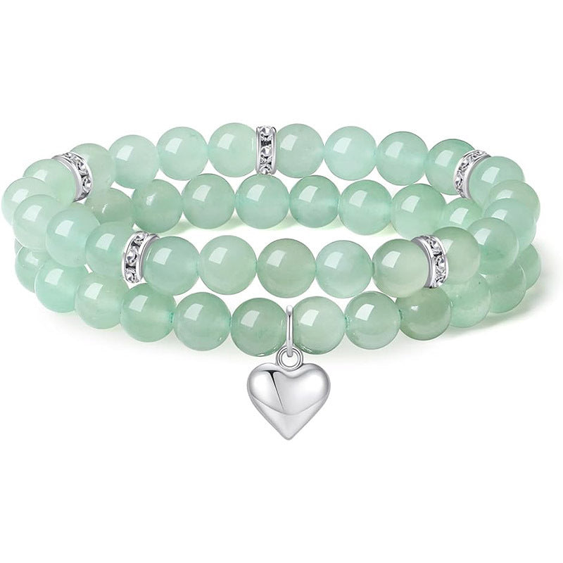 Wholesale 2 Piece Natural Stone Amethyst Heart Bracelet Set Unisex Friendship Gift Jewelry Accessory