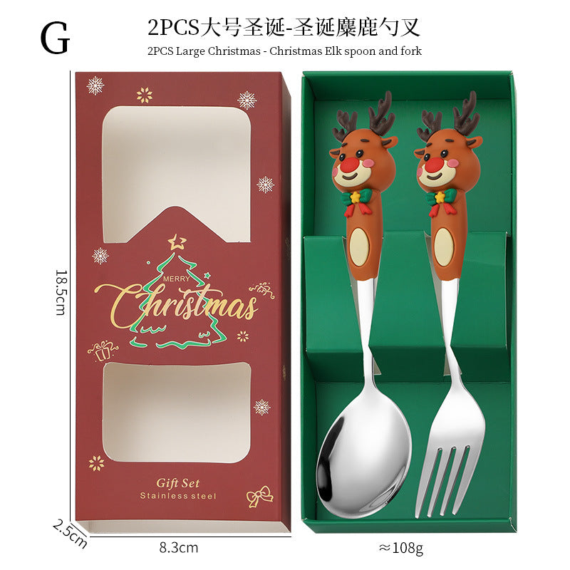 Wholesale Cartoon Christmas Dessert Fork and Spoon Cutlery Set