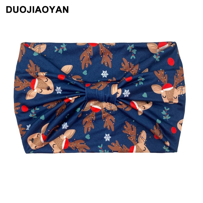 Wholesale Christmas Printed Hairband with Wide Edges and Knotted Elastic Headband Cartoon Santa Claus Headscarf