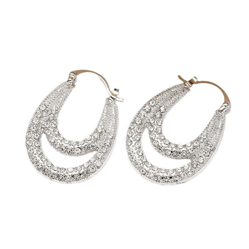 Wholesale Diamond Inlaid U-shaped Geometric Double-layer Metal Ear Buckle