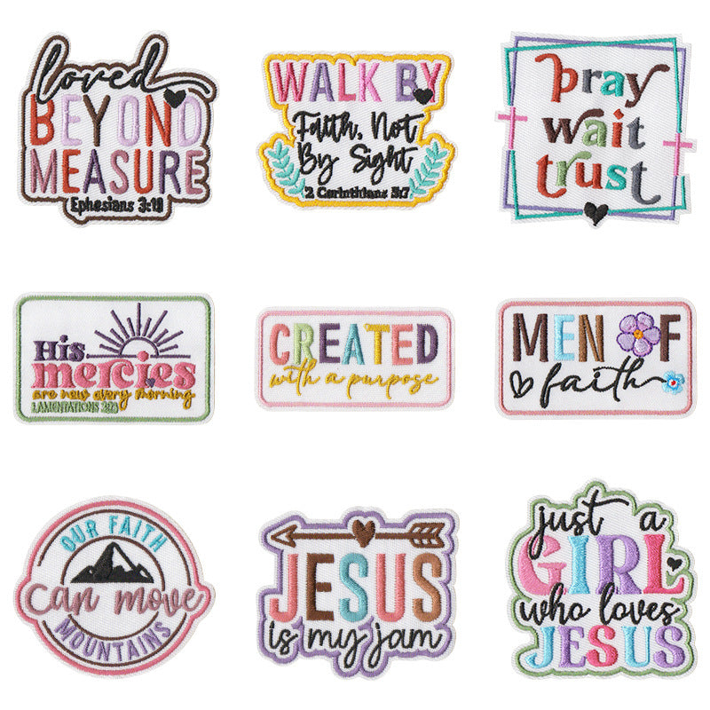 Wholesale Inspirational Bible Verse Iron On Embroidered Patches Set Of 9 Towel Decorative DIY Accessory