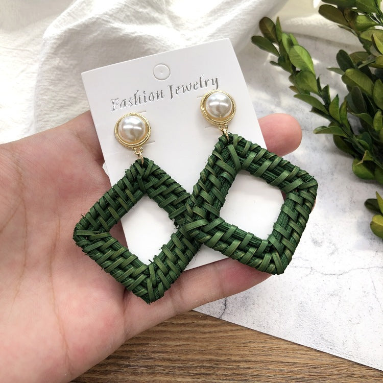 Wholesale Vintage Rattan Weaving Handmade Bohemian Earrings