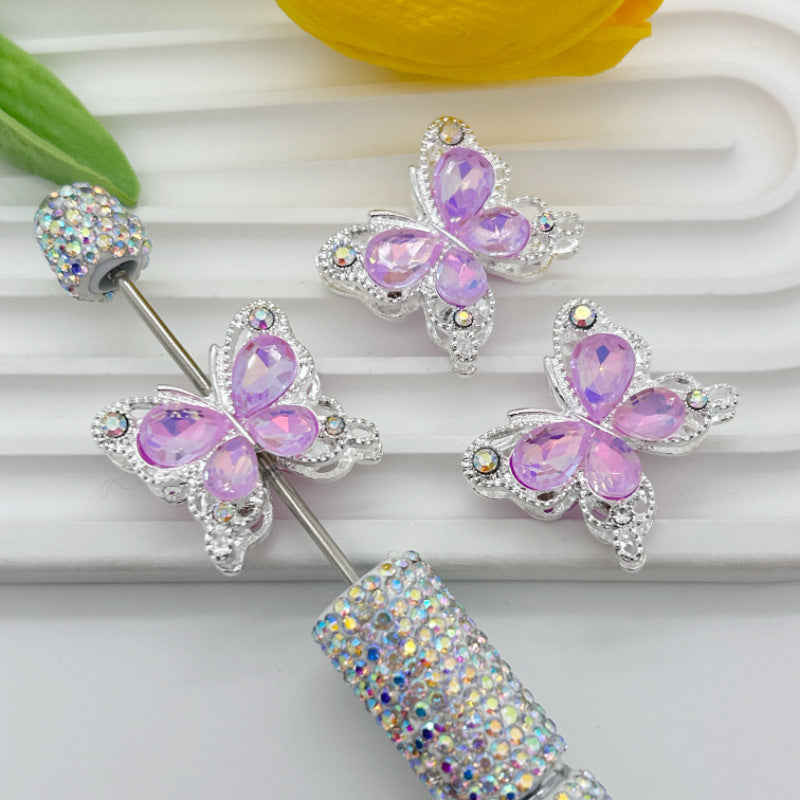 Wholesale 20pcs Heavy-duty alloy diamond double-sided crystal butterfly straight hole 3D Crystal Beads