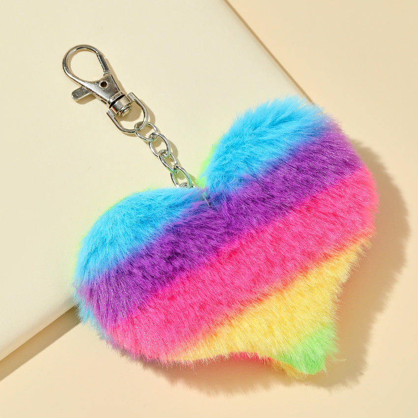 Wholesale Rainbow Heart Plush Keychain