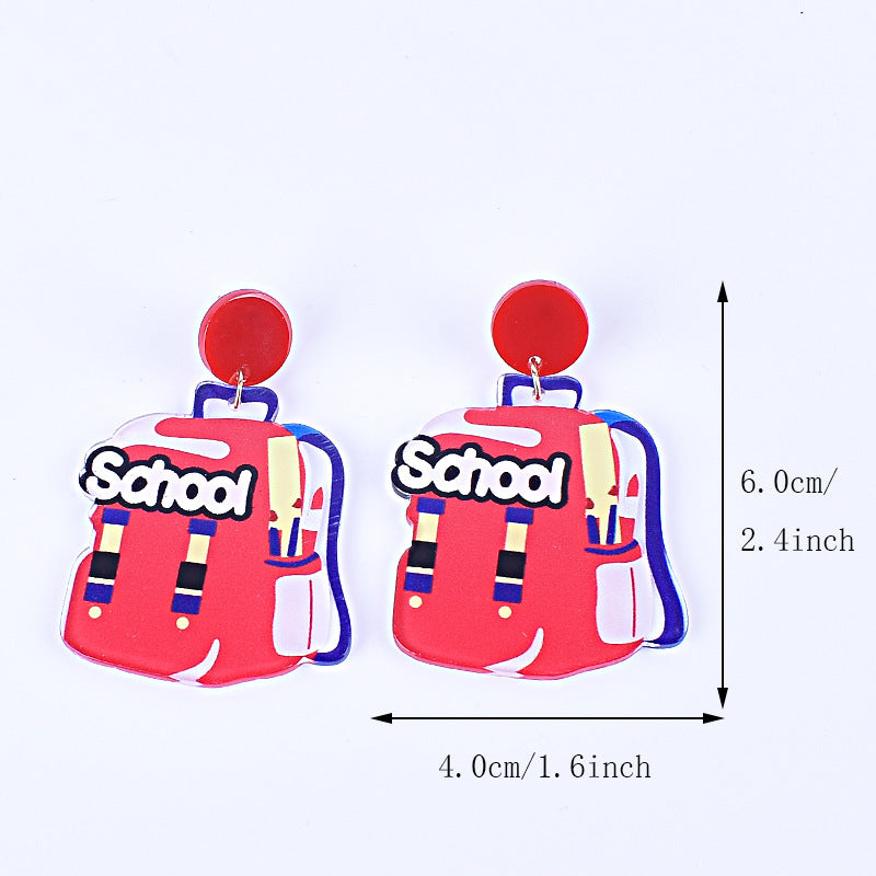 Wholesale Teacher's Day Back To School Season Pencil Rainbow Book Bag Book Red Apple Acrylic Earrings