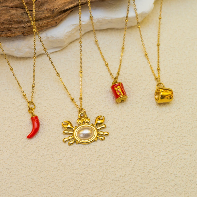 Wholesale Three-Dimensional Chili Crab Stainless Steel Oil Drop Necklace