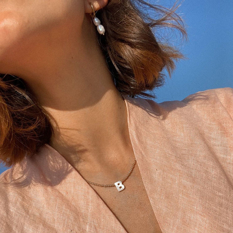 Wholesale 18k Real Gold Electroplated Titanium Steel Shell Initial Pendant Necklace