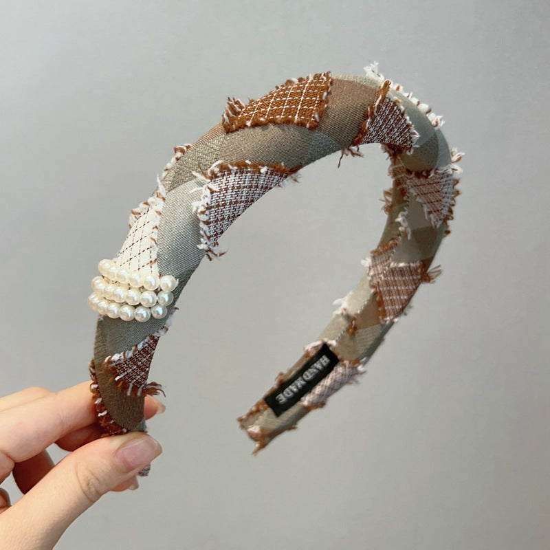 Wholesale Simple retro pearl denim forest style elegant outing hair pressing headband hairpin for women