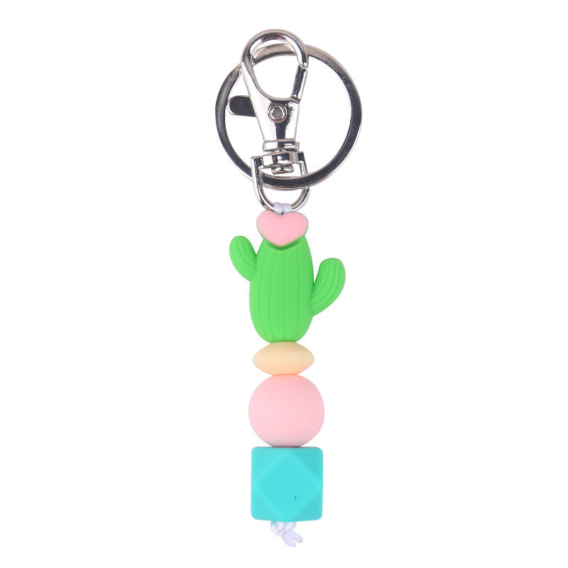 Wholesale Cartoon 3D Cactus Silicone Beaded Keychain