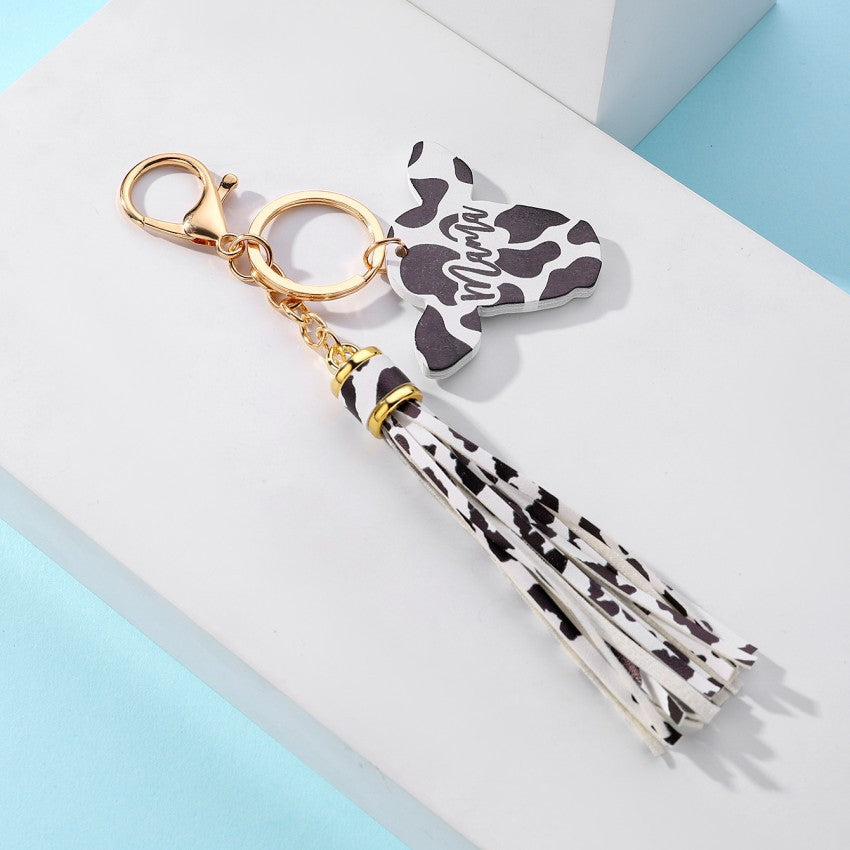 Wholesale MAMA Rainbow Tassel Wooden Keychain