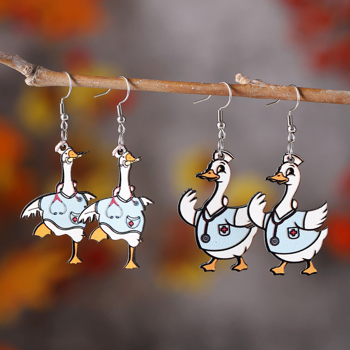 Wholesale Quirky Stethoscope Nurse Goose Double-sided Earrings