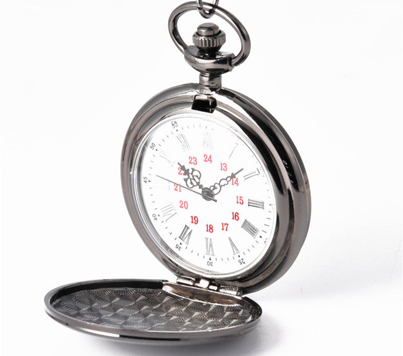 Wholesale Flip back retro Roman numerals laser logo engraved pocket watch