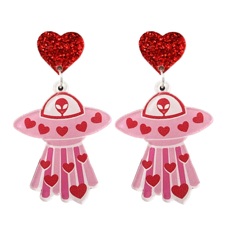 Wholesale 2 pairs/pack Valentine's Day Shiny Smiley Astronaut Spaceship Love Bow Earrings