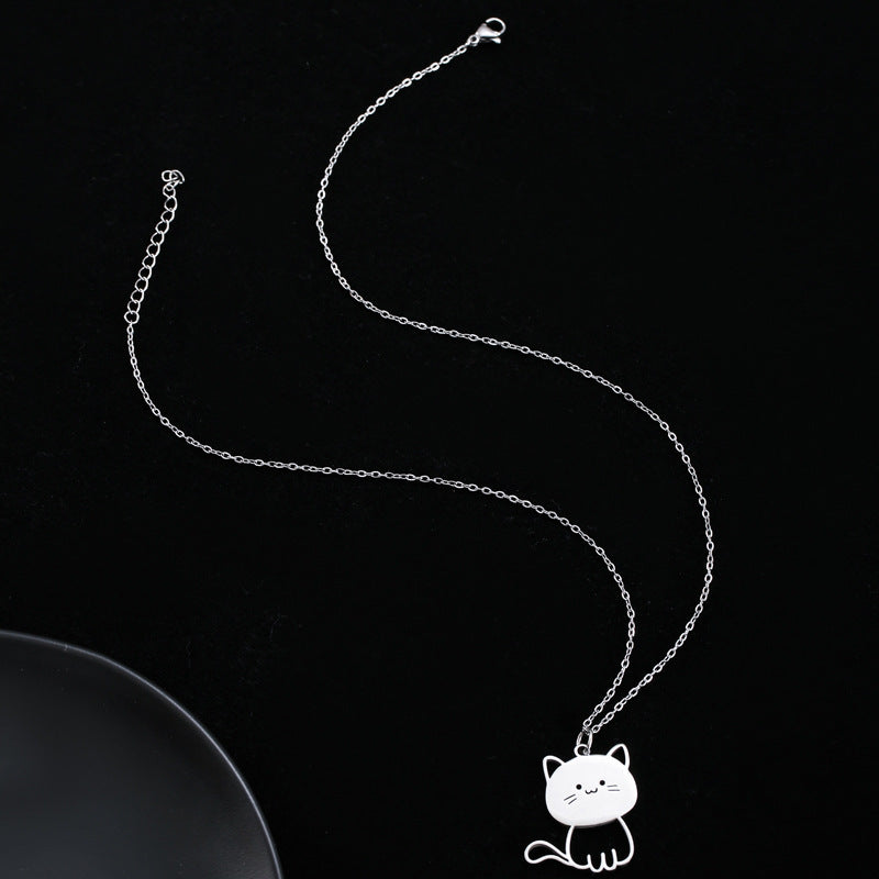 Wholesale Creative Fashion Big Head Cat Stainless Steel Titanium Steel No Fading Necklaces