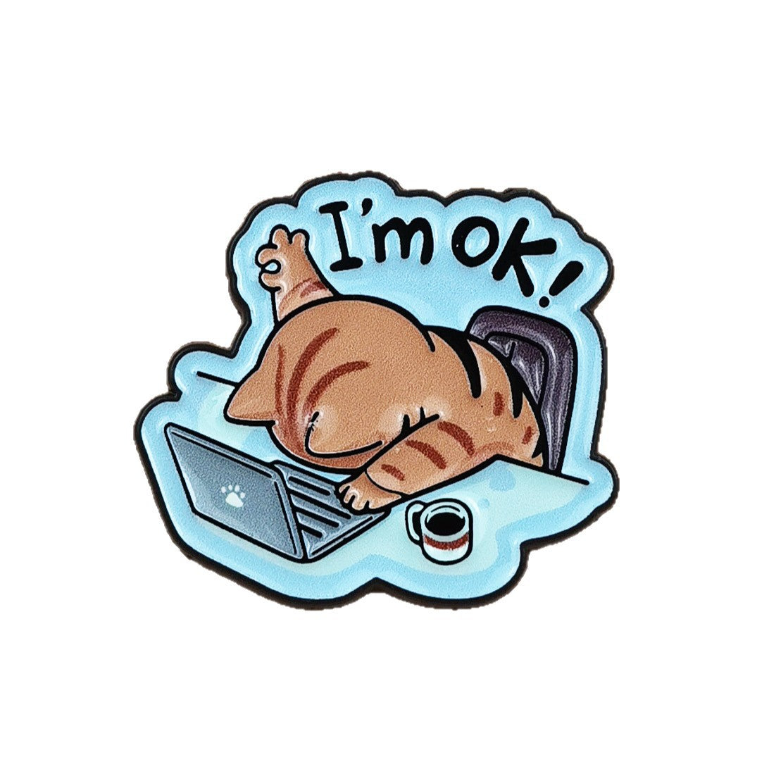 Wholesale Creative overtime cat cartoon English letter brooch