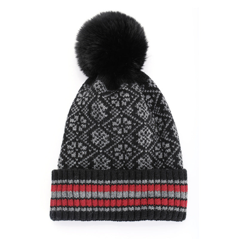 Wholesale Bohemian Wool Autumn and Winter Retro Ethnic Style Geometric Diamond Warm Knitted Hat