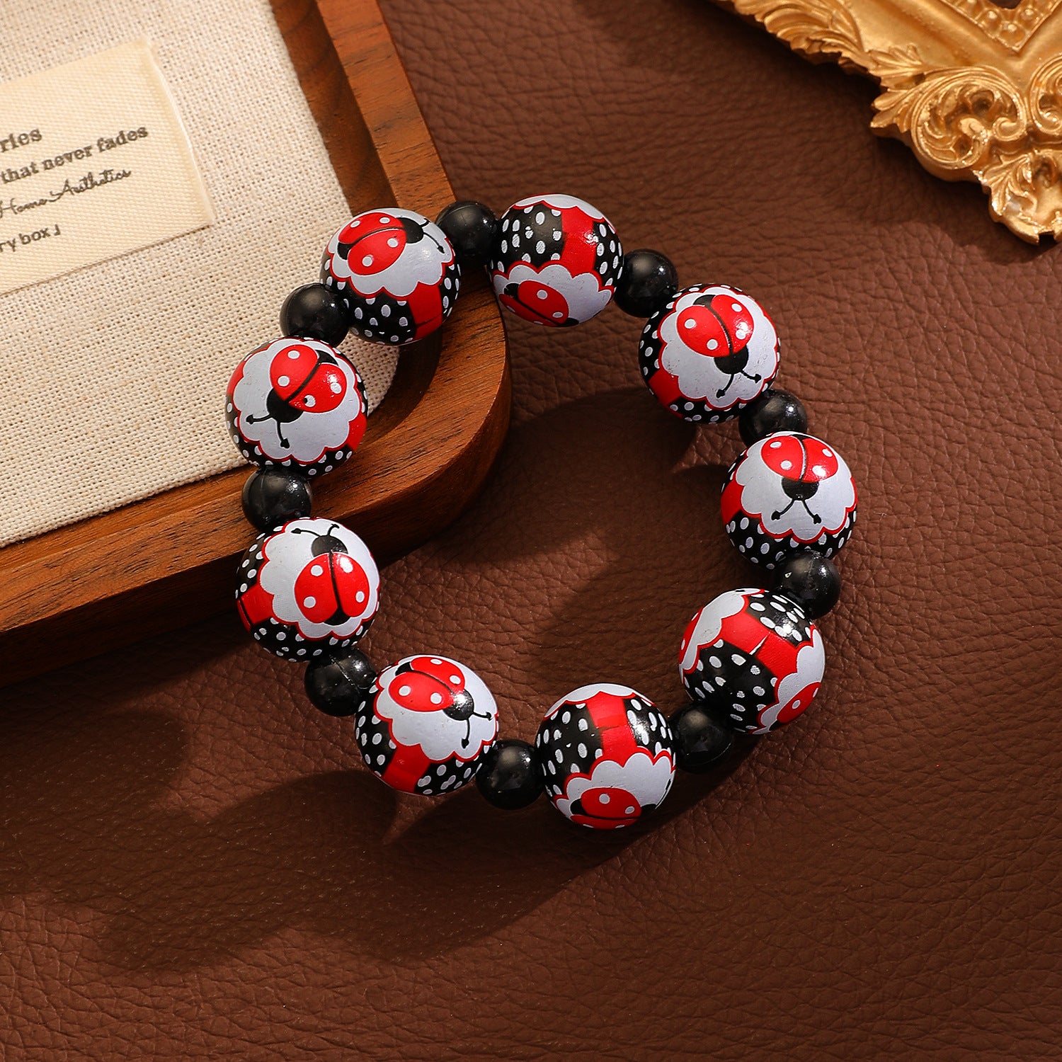 Wholesale Wooden Skull  Web Beaded Bracelet Unisex  DIY Jewelry Accessory