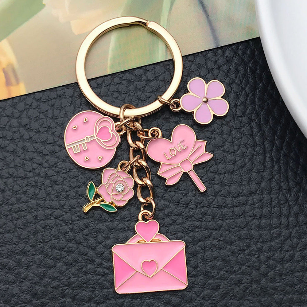 Wholesale Pink Cherry Blossom Love Candy Envelope Metal Keychain