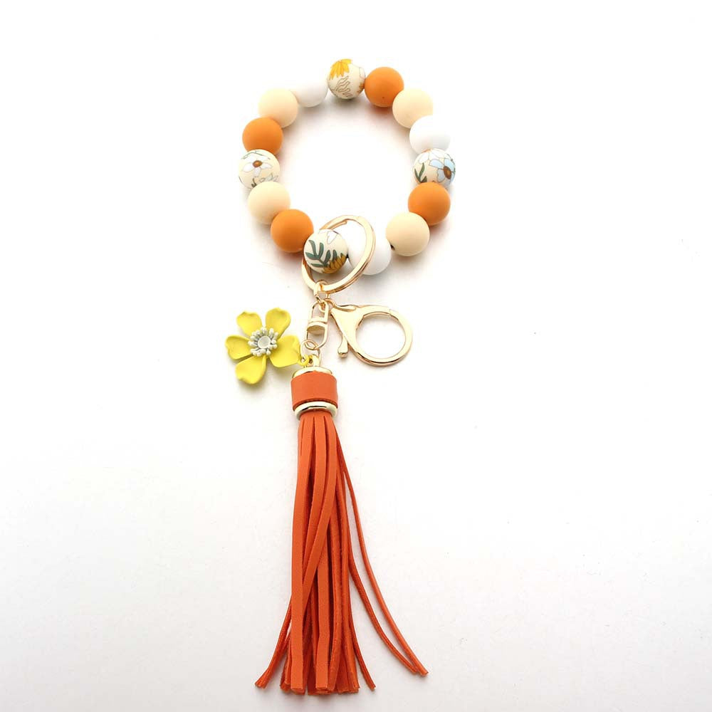 Wholesale Silicone Bead Sunflower Wrist Tassel Keychain