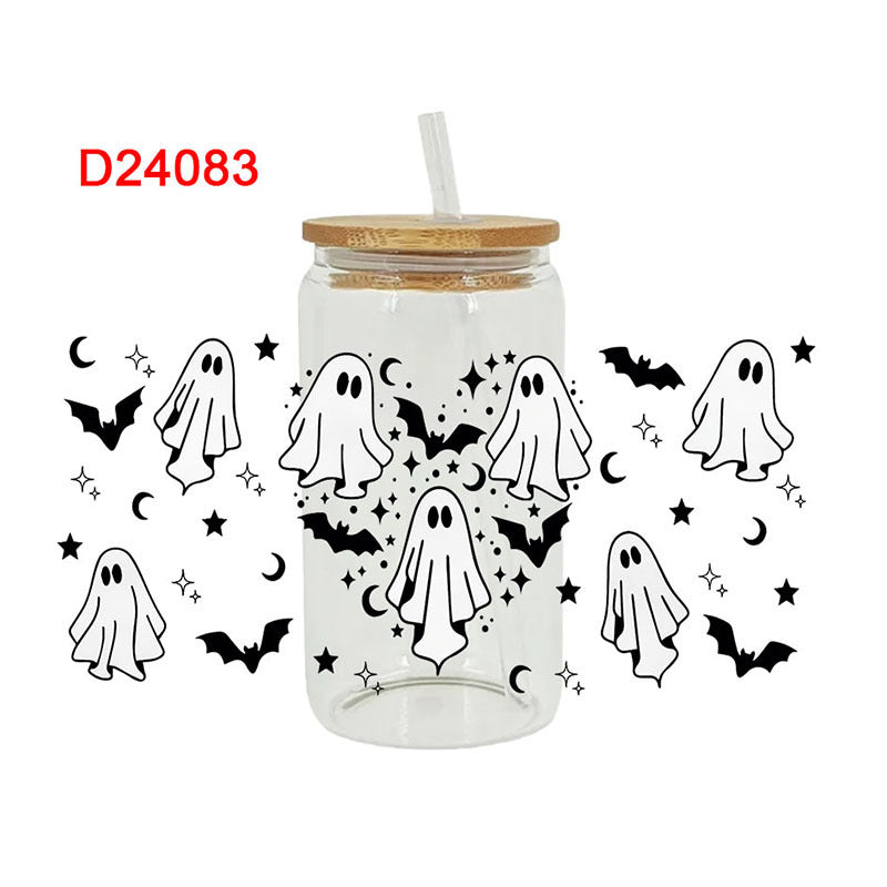 Wholesale Pumpkin Cat Ghost Halloween 16oz Cup UV DTF Wraps