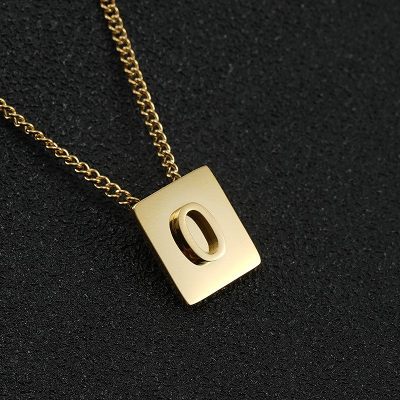 Wholesale Titanium Steel 26 English Letters 18K Stainless Steel Square Necklace Clavicle Chain