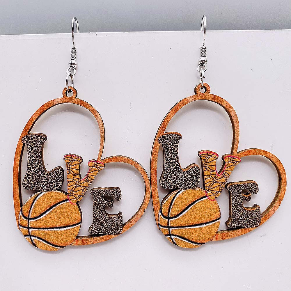 Wholesale Baseball Basketball Football Volleyball Retro Wooden Earrings