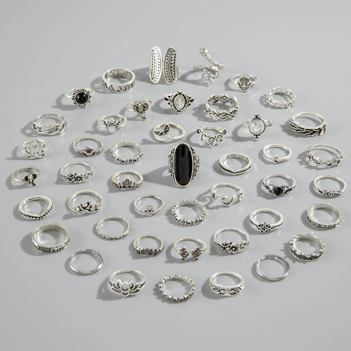 Wholesale Ethnic Turquoise Cactus Flower Ring Retro Geometric Lace Mixed Batch Set Pattern Random