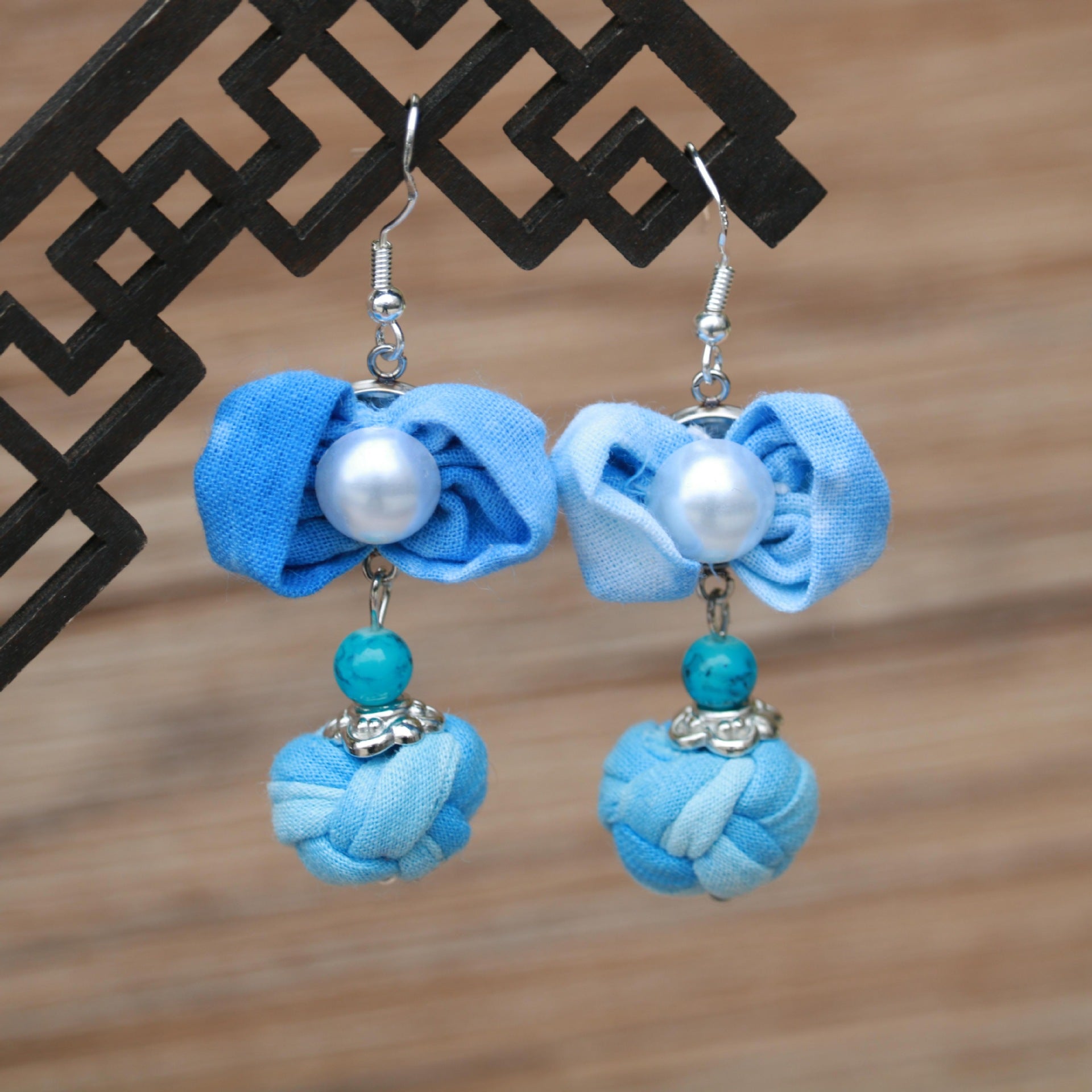 Wholesale Ethnic Style Women' s Blue-Dyed Fabric Earrings  Tie-Dye Mid-Length Earrings