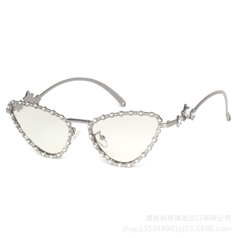 Wholesale Cat' s Eye Diamond Metal Pentagram Women Sunglasses