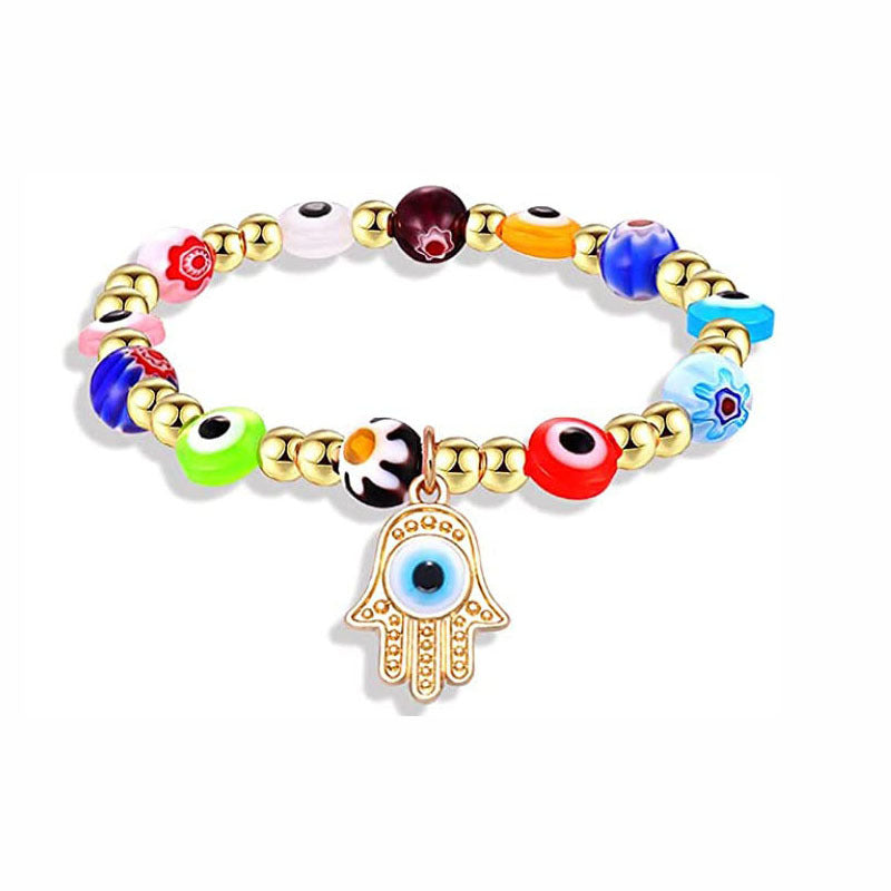 Wholesale 2PCS Colorful Demon Eye Palm Crystal Alloy Bracelet