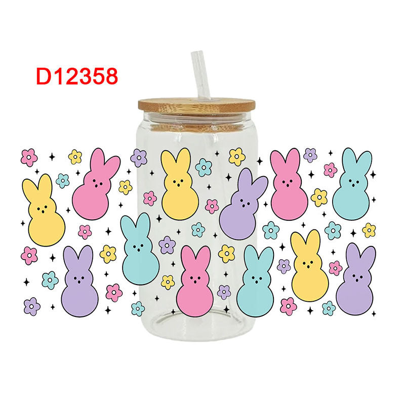 Wholesale Colorful Rabbit Easter  16oz Cup UV DTF Wraps