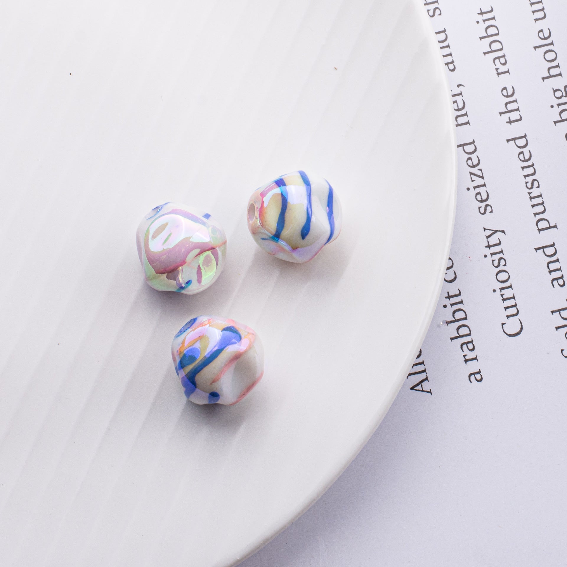 Wholesale 10PCS Acrylic Solid Color Line Fig Beads Meteorite Beads