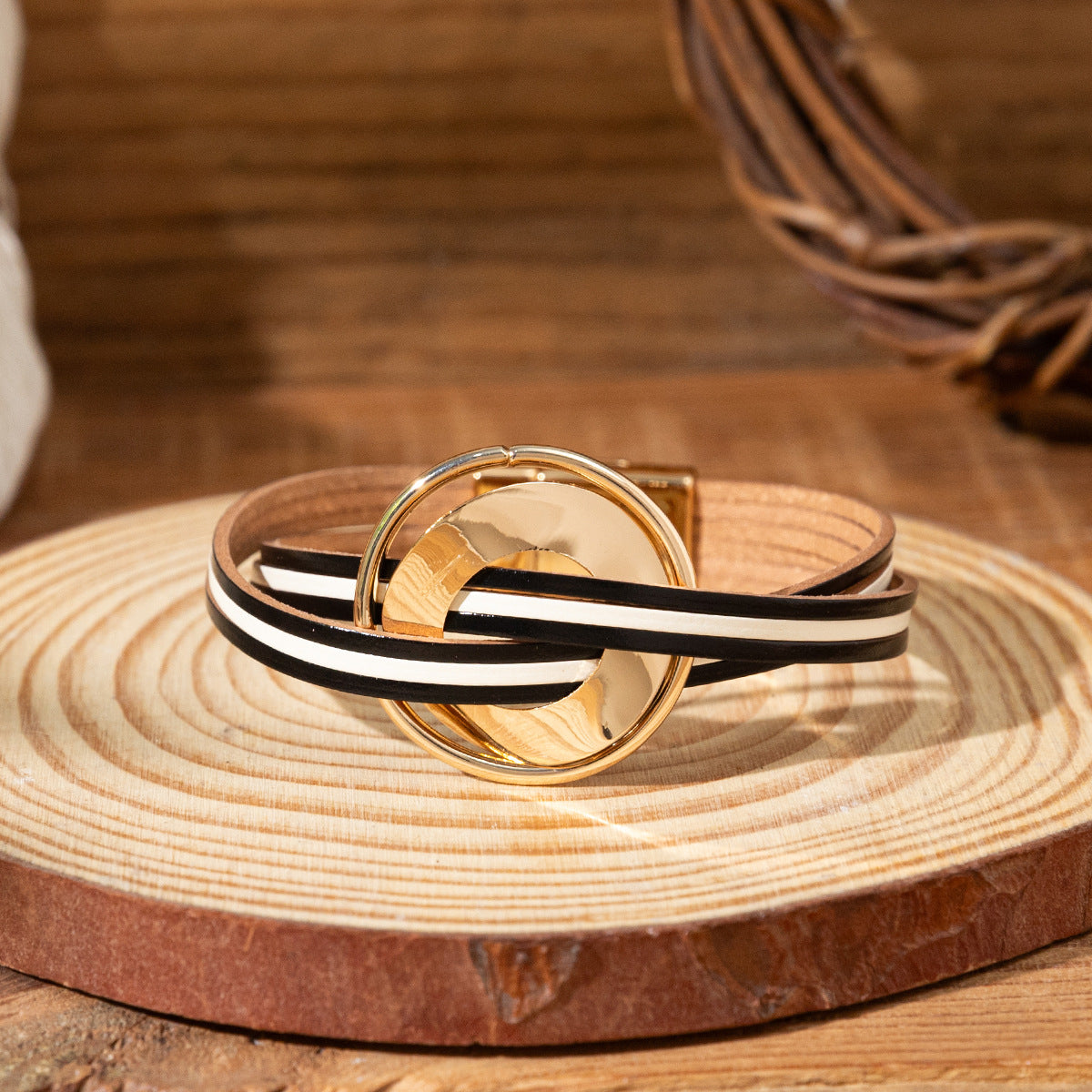 Wholesale Cross layered leather wristband Layered Bracelet Set