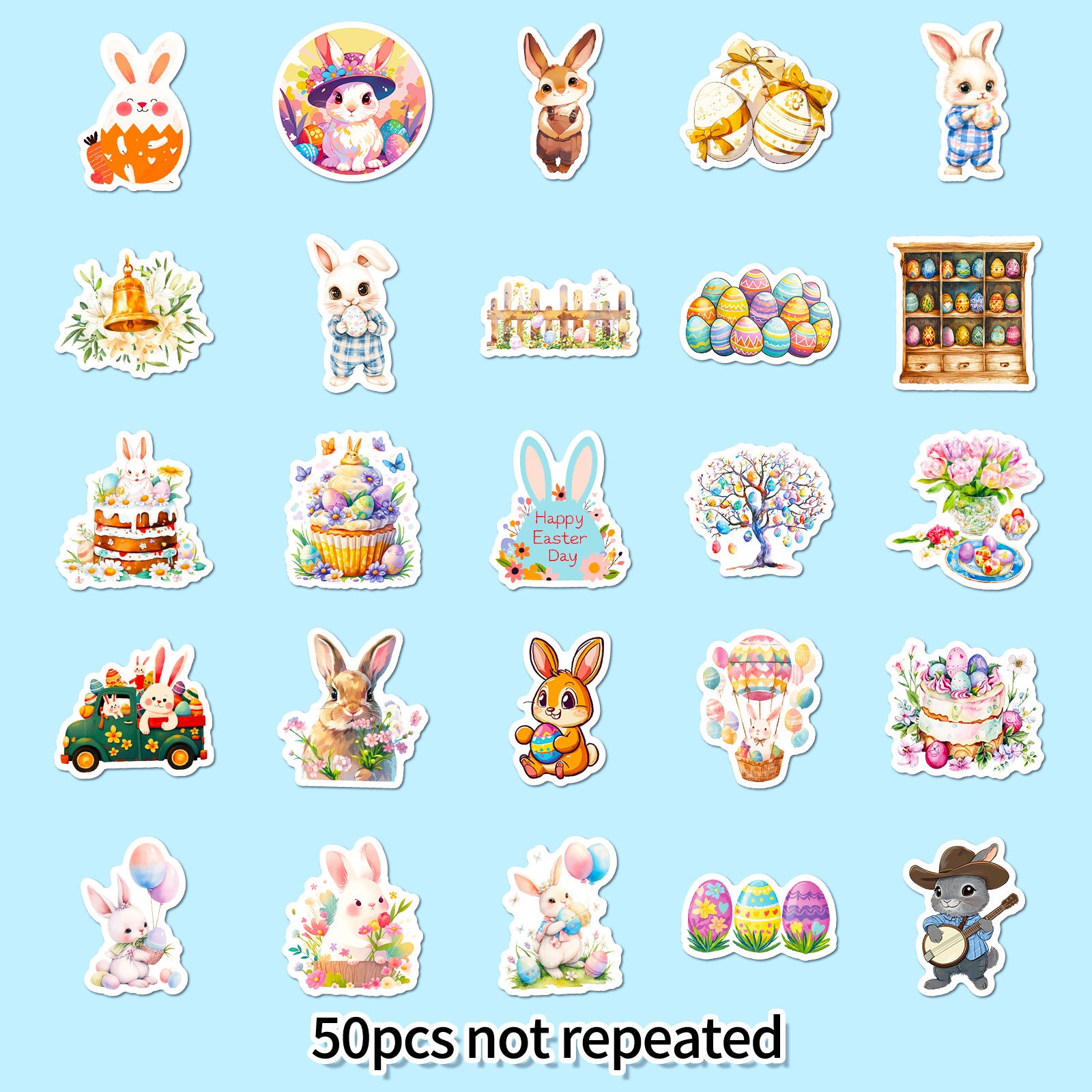 Wholesale 50pcs Easter Cute Rabbit Series Waterproof Vinyl Stickers