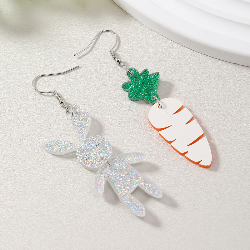 Wholesale Easter Cute Asymmetrical Rabbit Carrot Earrings