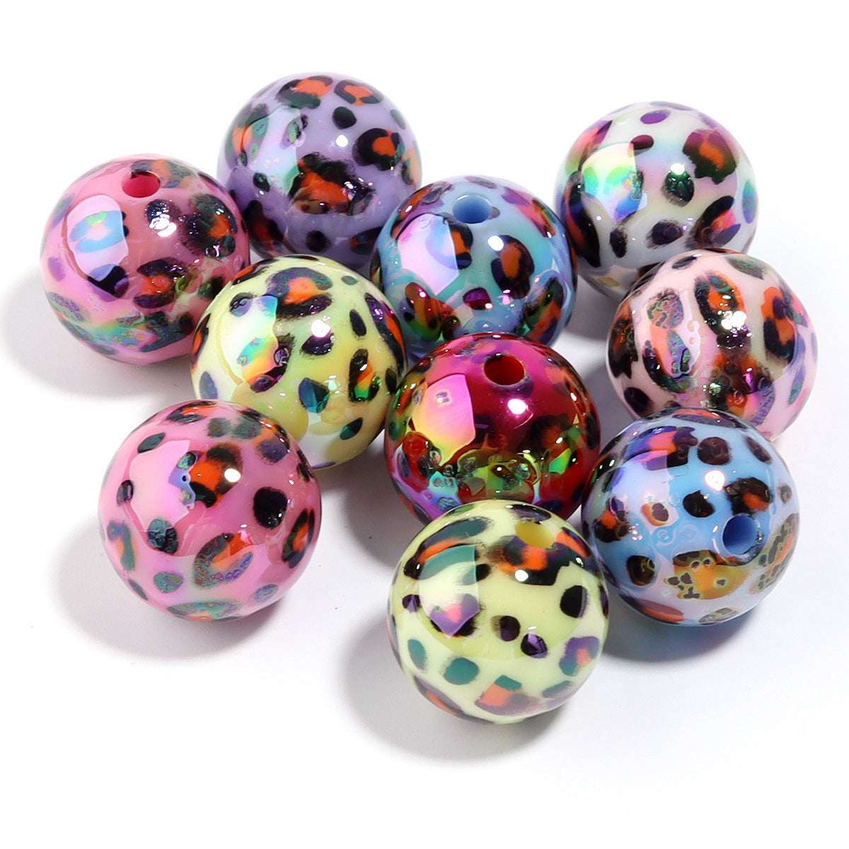 Wholesale Color coated straight hole printed acrylic round beads